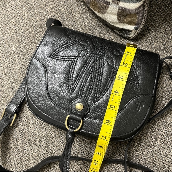 FRYE Charlene Embroidered Small Saddle Black Genuine Leather Crossbody Bag - Picture 2 of 7